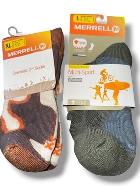 Merrell Women Multi-Sport Socks - Gray and Brown Combo SZ L & XL SPORTY NET